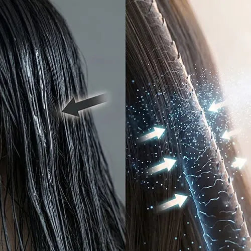 Close-up of smoother-looking hair after a quick brush-through