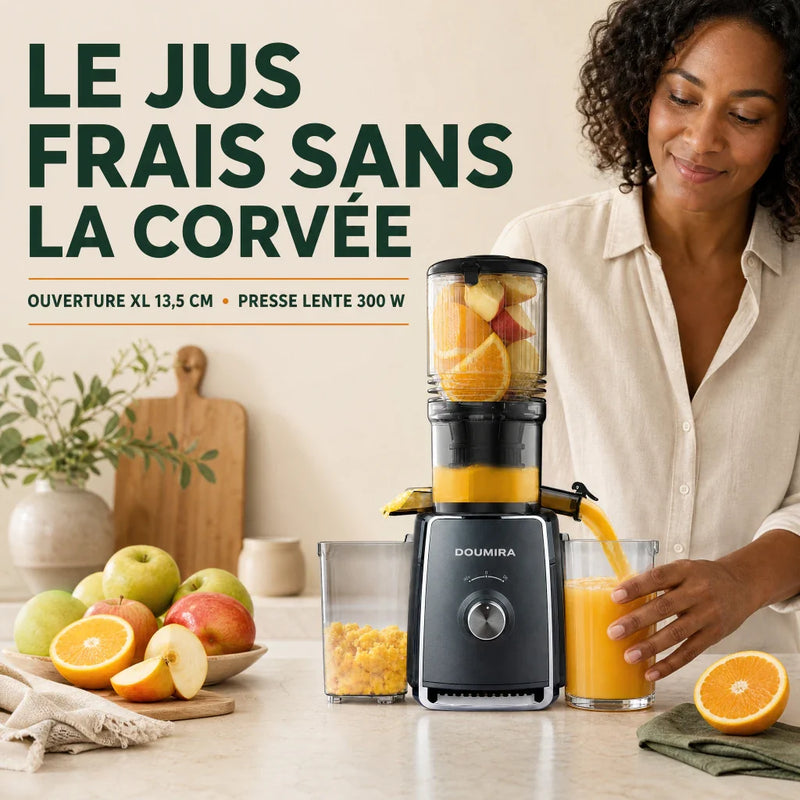 FreshPress Doumira préparant un jus frais avec ouverture XL 13,5 cm