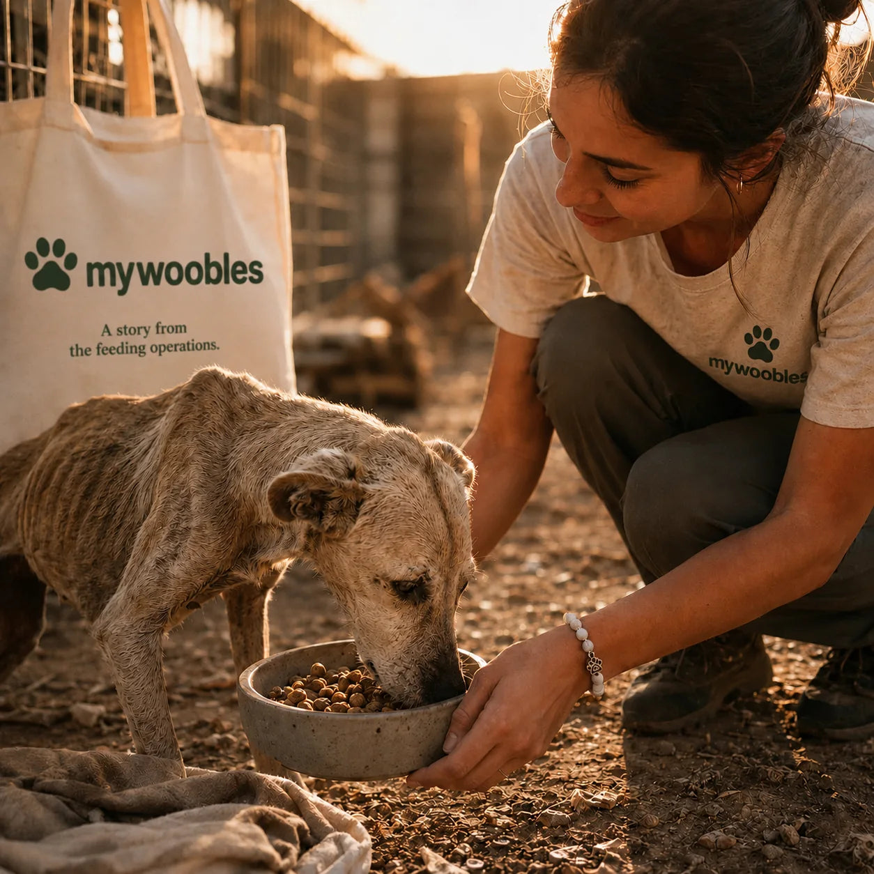 Dog receiving a meal thanks to mywoobles orders