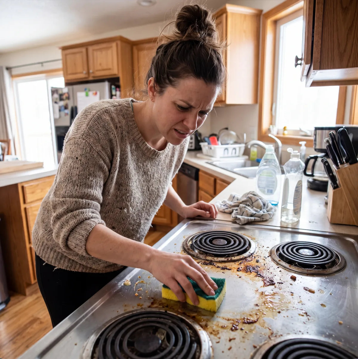 Nettoyage difficile de graisse incrustée sur une plaque de cuisson